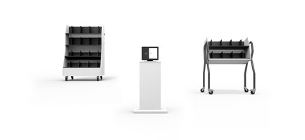 Press kit | 2457-01 - Press release | Nedap Transforms Libraries with Intelligent Shelves - Nedap Library Solutions - Industrial Design - Nedap Intelligent Shelves in a furniture pack (Trolleys and InfoColumn) - Photo credit: Rudi Heersink - Nedap Library Solutions