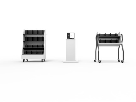 Press kit | 2457-01 - Press release | Nedap Transforms Libraries with Intelligent Shelves - Nedap Library Solutions - Industrial Design - Nedap Intelligent Shelves in a furniture pack (Trolleys and InfoColumn) - Photo credit: Rudi Heersink - Nedap Library Solutions