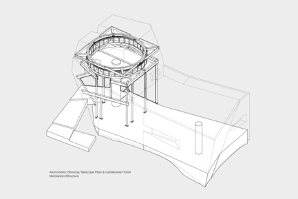Press kit | 2693-01 - Press release | Gemma Observatory - Anmahian Winton Architects - Institutional Architecture - Axonometric showing telescope piers and cantilevered turret mechanism/structure<br><br> - Photo credit: Anmahian Winton Architects