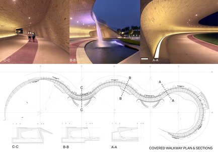 Dossier de presse | 2404-02 - Communiqué de presse | Oxygen Park, Education City, Doha - Qatar Foundation, AECOM - Architecture institutionnelle - Covered Walkway&nbsp;Plan and Sections - Crédit photo : AECOM