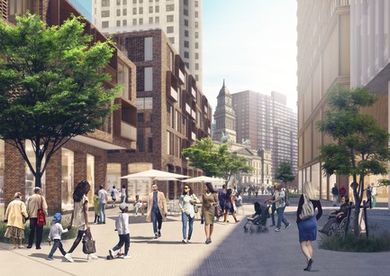 Dossier de presse | 2298-01 - Communiqué de presse | The Monroe Blocks, a Major Mixed-Use Development in the Heart of Downtown Detroit - Schmidt Hammer Lassen Architects - Design urbain - SHL_Detroit Monroe Blocks_Farmer Life - Crédit photo : Schmidt Hammer Lassen Architects