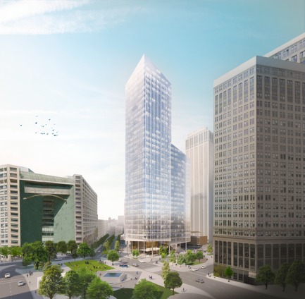 Dossier de presse | 2298-01 - Communiqué de presse | The Monroe Blocks, a Major Mixed-Use Development in the Heart of Downtown Detroit - Schmidt Hammer Lassen Architects - Design urbain - SHL_Detroit Monroe Blokcs_Campus Martius Overview - Crédit photo : Schmidt Hammer Lassen Architects