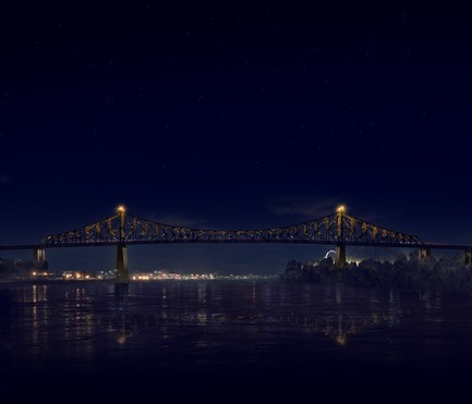 Dossier de presse | 1089-02 - Communiqué de presse | Illumination du pont Jacques-Cartier | Le pont le plus connecté au monde - Moment Factory - Design multimédia -  Illumination interactive du pont Jacques-Cartier(Rendu)_Spectacle de l’heure_Médias<br>QUAND : À CHAQUE HEURE, DANS LE « SPECTACLE DE L'HEURE »<br>Ensuite, ce sont les sujets discutés par les médias montréalais qui prennent le contrôle du pont. Tandis que l'animation visuelle se révèle, nous découvrons la variété et l'intensité des sept sujets qui ont animé la conversation à Montréal, avec une couleur par sujet. Plus une couleur apparaît, plus le sujet qu'elle représente a été discuté dans les médias. Progressivement, la thématique la plus discutée du jour se déploie sur le pont, illustrant ce qui était important pour les montréalais ce jour-là. - Crédit photo : Moment Factory