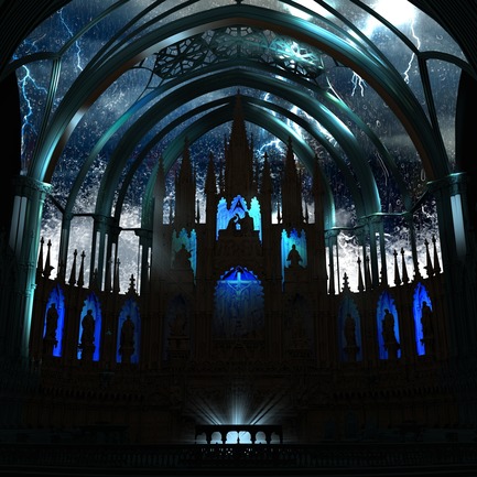 Press kit | 1089-03 - Press release | AURA Creates Awe-Inspiring Experience in the Heart of a Celebrated Historic Cathedral - Moment Factory - Multimedia Design - Aura_Process_Render - Photo credit: Moment Factory