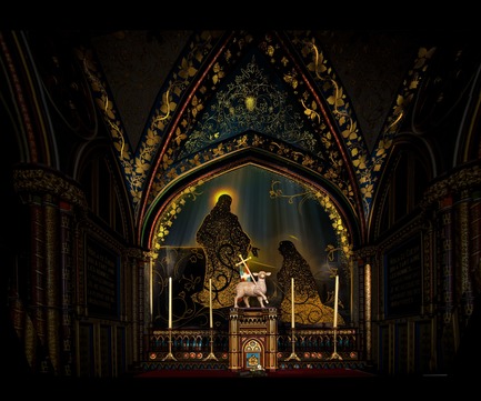 Press kit | 1089-03 - Press release | AURA Creates Awe-Inspiring Experience in the Heart of a Celebrated Historic Cathedral - Moment Factory - Multimedia Design - Aura_Process_Render - Photo credit: Moment Factory