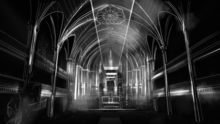 Press kit | 1089-03 - Press release | AURA Creates Awe-Inspiring Experience in the Heart of a Celebrated Historic Cathedral - Moment Factory - Multimedia Design - Aura_Process_Render_Storyboard - Photo credit: Moment Factory