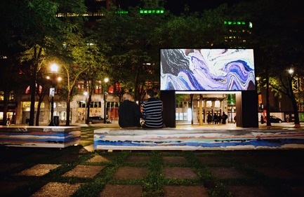 Press kit | 583-18 - Press release | KM3:A New Public Art Event in the Quartier des Spectacles - Quartier des spectacles Partnership - Event + Exhibition -   Vincent Morisset, Caroline Robert (Studio AATOAA) - Bridge - Bench - Photo credit: Cindy Boyce