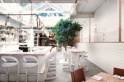 Dossier de presse | 788-05 - Communiqué de presse | Restaurant Perles et Paddock - FX Studio par Clairoux - Design d’intérieur commercial -  design intérieur restaurant Montréal Perles et Paddock bar puits de lumière, nature à l'intérieur biophilie bien présente, conception Julie Lafontaine, designer d'intérieur Clairoux division haut de gamme d'FX Studio - Crédit photo : atelier welldone