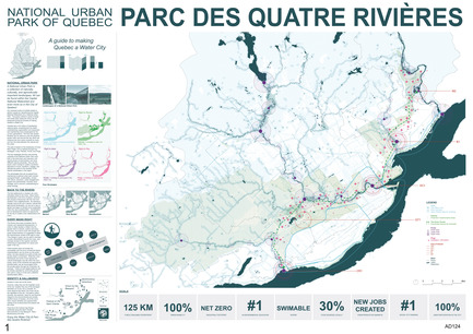 Dossier de presse | 2647-02 - Communiqué de presse | Concours international d’idéesRêvons nos rivières : trois lauréats au concours pour quatre rivières - Ville de Québec - Design urbain -   Deuxième prix&nbsp;- Carte du Parc des quatre rivières   - Crédit photo :  L’équipe WHITE Arkitekter 