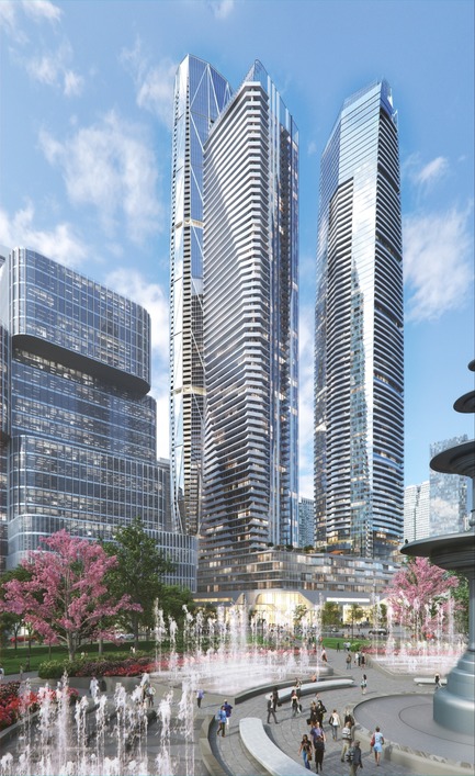 Press kit | 907-03 - Press release | Pinnacle One Yonge - Hariri Pontarini Architects - Commercial Architecture - View Looking North-West From New Park - Photo credit: Hariri Pontarini Architects