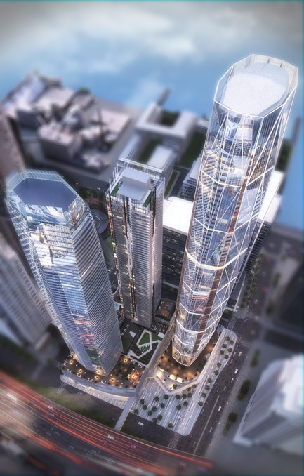 Press kit | 907-03 - Press release | Pinnacle One Yonge - Hariri Pontarini Architects - Commercial Architecture - Bird’s Eye View Looking South-East - Photo credit: Hariri Pontarini Architects