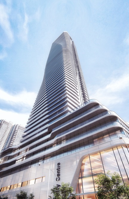Press kit | 907-03 - Press release | Pinnacle One Yonge - Hariri Pontarini Architects - Commercial Architecture - View of Phase 1 Tower From Harbour Street - Photo credit: Hariri Pontarini Architects