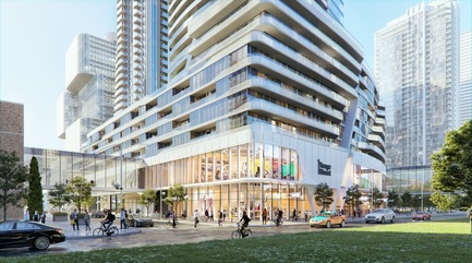 Press kit | 907-03 - Press release | Pinnacle One Yonge - Hariri Pontarini Architects - Commercial Architecture - View Looking North-West from Harbour and Freeland Streets - Photo credit: Hariri Pontarini Architects