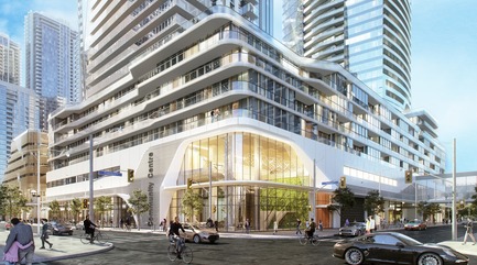 Press kit | 907-03 - Press release | Pinnacle One Yonge - Hariri Pontarini Architects - Commercial Architecture - View Looking North-West from Harbour and Freeland Streets - Photo credit: Hariri Pontarini Architects