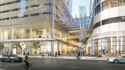 Press kit | 907-03 - Press release | Pinnacle One Yonge - Hariri Pontarini Architects - Commercial Architecture - View Looking North from Harbour Street Along Glass Covered&nbsp;<br>North-South Mid-Block Passage<br> - Photo credit: Hariri Pontarini Architects