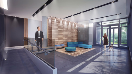 Dossier de presse | 3070-01 - Communiqué de presse | DevMcGill et TGTA remportent un prestigieux Prix INOVA décerné par l’IDU pour leur projet Le Castelnau - DevMcGill - Architecture résidentielle - Lobby - Crédit photo : DevMcGill