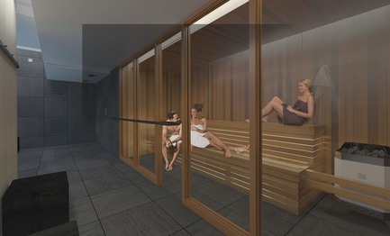 Dossier de presse | 3070-01 - Communiqué de presse | DevMcGill et TGTA remportent un prestigieux Prix INOVA décerné par l’IDU pour leur projet Le Castelnau - DevMcGill - Architecture résidentielle - Sauna - Crédit photo : DevMcGill