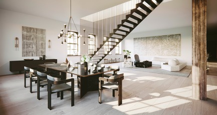 Dossier de presse | 3127-01 - Communiqué de presse | NYC Loft - DJDS - Dorothee Junkin Design Studio - Design d’intérieur résidentiel - NYC Loft, Great Room with Living &amp; Dining Area - Crédit photo : DJDS - Dorothee Junkin Design Studio
