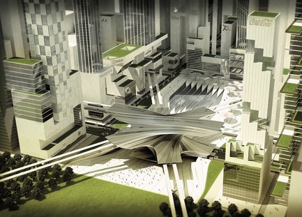 Dossier de presse | 2560-02 - Communiqué de presse | A 58 km2 Visionary Master Plan, Jakarta Jaya: the Green Manhattan, Wins a WAFX Prize - SHAU - Design urbain -         Multimodal transportation hub and multinational offices - Crédit photo : @shauarchitects