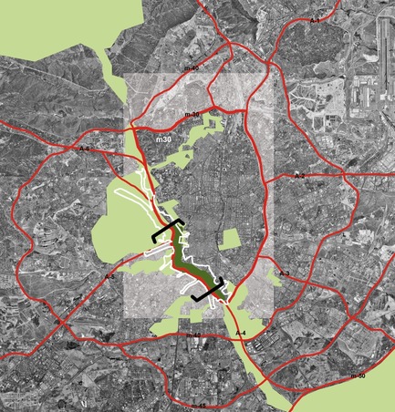 Dossier de presse | 3076-01 - Communiqué de presse | Madrid Rio. Une nouvelle écologie urbaine - Burgos & Garrido; Porras La Casta; Rubio & A-Sala et West 8 [Ginés Garrido, directeur du projet] - Architecture de paysage - Zone d'intervention - Crédit photo : Auteurs du projet