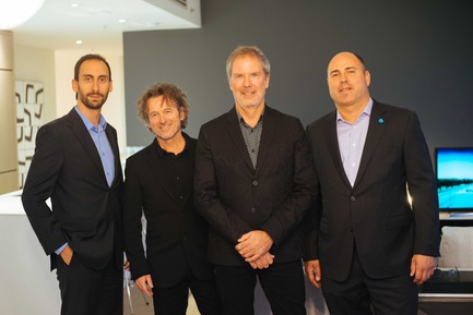Press kit | 952-14 - Press release | Symphonia POP - Provencher_Roy - Residential Architecture -  From left to right:&nbsp;James Gabriel, Dupras Ledoux Ingénieurs; Alain Desgagné, Innédesign; Roch Cayouette, partner architect at Provencher_Roy; Kevin Robinson, Développement Symphonia Inc.  - Photo credit: @moetreal.ca
