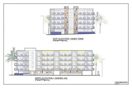 Dossier de presse | 3136-01 - Communiqué de presse | The Tides Brentwood - Valerie Schweitzer Architects - Architecture résidentielle - Elevations of the two main facades at Bundy Drive and Goshen Avenue - Crédit photo :  Valerie Schweitzer 