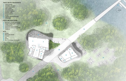 Dossier de presse | 1117-03 - Communiqué de presse | Le centre de découverte du parc national des Îles-de-Boucherville récompensé par plusieurs prix d'architecture - Smith Vigeant architectes - Architecture institutionnelle - Plan du site (version française) - Crédit photo : Smith VIgeant Architectes&nbsp;