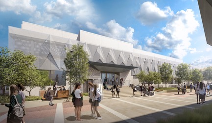 Dossier de presse | 2757-05 - Communiqué de presse | Parallax Architects and The Archer School for Girls Unveil "Archer Forward," a 21stCentury Campus Master Planwith an Historic Mission - Parallax Architects - Architecture institutionnelle -  New Athletic Center as seen from the campus plaza. - Crédit photo :  &nbsp;Parallax Architects/Shimahara Illustration  