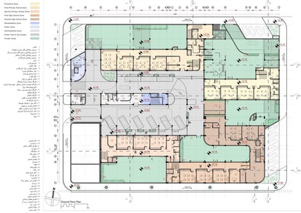 Press kit | 3042-01 - Press release | Tehran Educational Complex for Students with Special Needs - Arezou Zaredar - Competition - Tehran Educational Complex for Students with Special Needs -&nbsp;Ground Floor Plan - Photo credit: Arezou Zaredar