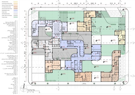 Press kit | 3042-01 - Press release | Tehran Educational Complex for Students with Special Needs - Arezou Zaredar - Competition - Tehran Educational Complex for Students with Special Needs -&nbsp;First Floor Plan - Photo credit: Arezou Zaredar