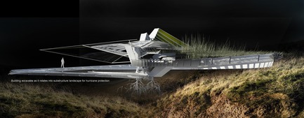 Dossier de presse | 2121-08 - Communiqué de presse | Self-Excavation Hurricane House - Margot Krasojević Architects - Architecture résidentielle - Constructed wetland floodwater drainage frame - Crédit photo : Margot Krasojević