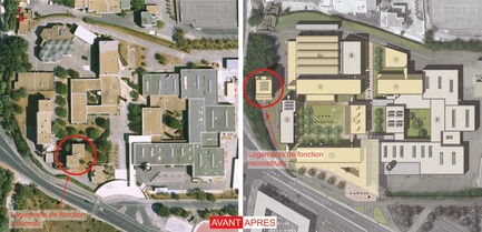 Press kit | 1059-01 - Press release | Accommodations with low consumption in the Leonard de Vinci school - Hellin-Sebbag architectes associés - Residential Architecture - Plan Masse Avant-AprèsBlock plan before-after - Photo credit: HELLIN-SEBBAG
