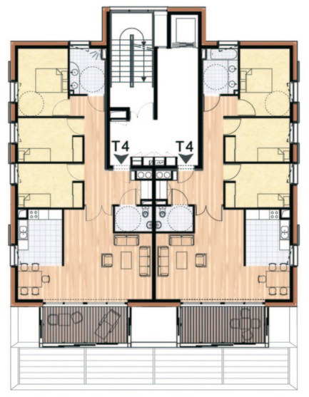 Press kit | 1059-01 - Press release | Accommodations with low consumption in the Leonard de Vinci school - Hellin-Sebbag architectes associés - Residential Architecture - Stock plan of a floor Plan Etage Courant - Photo credit: HELLIN-SEBBAG