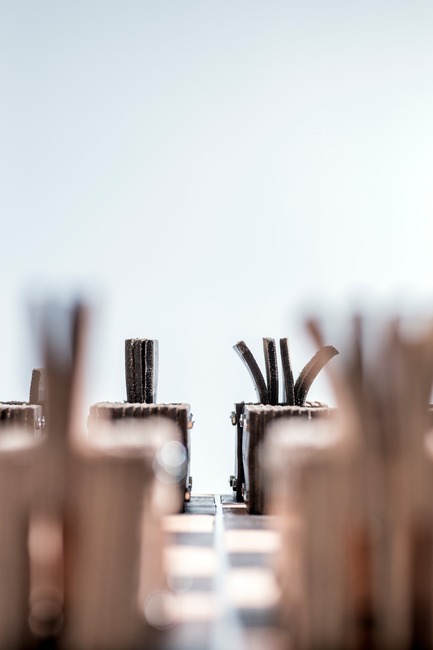 Press kit | 2350-02 - Press release | Elena Vandelli Ηandcrafted Design - Elena Vandelli, Architect and Designer - Fashion Design - Leather Chess, &nbsp;board and pieces, detail of King and Queen pieces  - Photo credit:  @ George Messaritakis   