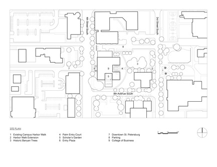 Dossier de presse | 2353-02 - Communiqué de presse | Innovative and Award-Winning Facade of USF-SP's Tiedemann College of Business Recalls Native Coral in Ecofriendly Envelope - ikon.5 architects - Architecture institutionnelle - site plan - Crédit photo :  ikon.5 architects 