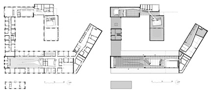Dossier de presse | 972-05 - Communiqué de presse | 9-9 bisConversion du site de la mine en équipement culturel - Hérault Arnod architectures - Architecture institutionnelle - Plans RDC et R+1 - Crédit photo : Hérault Arnod architectes