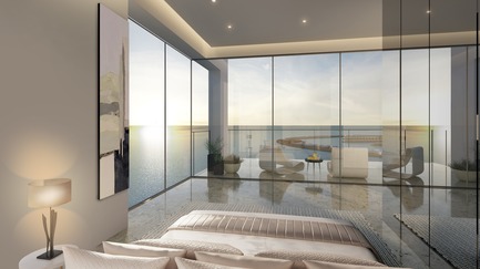 Press kit | 2318-01 - Press release | 1/JBR: Minimalist Opulence - EDGE - Residential Architecture - 1/JBR Bedroom - Photo credit: EDGE | www.edgedesign.ae