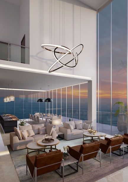 Press kit | 2318-01 - Press release | 1/JBR: Minimalist Opulence - EDGE - Residential Architecture - 1/JBR Penthouse Living Room  - Photo credit: EDGE | www.edgedesign.ae