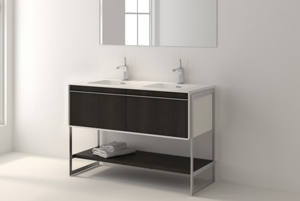 Press kit | 2342-02 - Press release | Introducing Déco Collection - WETSTYLE - Product - Déco 48 inch floor-mount vanity. Wood finish: Oak smoked and White Matte lacquer. Stainless steel finish: Brushed metal.&nbsp; - Photo credit: WETSTYLE