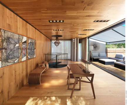 Press kit | 1054-01 - Press release | White canvas on a green roof - Martine Brisson designer d'intérieur - Residential Interior Design - Photo credit: Marc Cramer 
