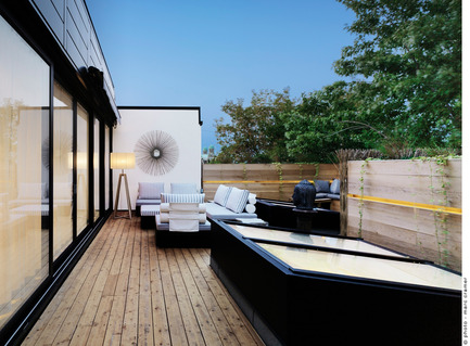 Press kit | 1054-01 - Press release | White canvas on a green roof - Martine Brisson designer d'intérieur - Residential Interior Design - Photo credit: Marc Cramer 