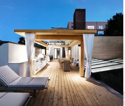 Press kit | 1054-01 - Press release | White canvas on a green roof - Martine Brisson designer d'intérieur - Residential Interior Design - Photo credit: Marc Cramer 