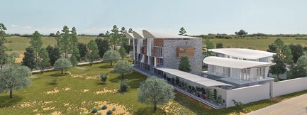 Dossier de presse | 1136-07 - Communiqué de presse | L'Agora Rurale de Sarah Mag Toumi de Bir Sallah(El Hencha), Tunisie - Philippe Barriere Collective Tn (PB+Co) - Architecture commerciale -  Vue au premier plan:<br>- Marcher biologique s'ouvrant sur la place publique&nbsp;(le long du mur du local de l'association).<br><br>Derrière les murs au premier plan :<br>- Addition sur le toit de la crèche existante des ateliers de formation et de production artisanale (Couture, tissage, peinture, vannerie, menuiserie, poterie etc...)&nbsp;&nbsp;(surface: 162 m2).<br>- Face au parc les logements les commerces et serviices.&nbsp;<br>- En arrière plan logements communautaires pour visiteurs et stagiaires sur le toit du centre culturel existant appartenant à l'Association.<br><br>  - Crédit photo : Yosri Boukadida