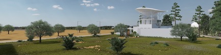 Dossier de presse | 1136-07 - Communiqué de presse | L'Agora Rurale de Sarah Mag Toumi de Bir Sallah(El Hencha), Tunisie - Philippe Barriere Collective Tn (PB+Co) - Architecture commerciale -  L'étage supérieur fonctionne comme un belvédère, panoramique en forme de tourelle, de coupole, ou de maison de jardin sur une hauteur pour donner une vue étendue. En tant que forme structurée, il fait partie intégrante de l'histoire du jardin: c'est le « pavillon d'observation ».<br>  - Crédit photo : Yosri Boukadida