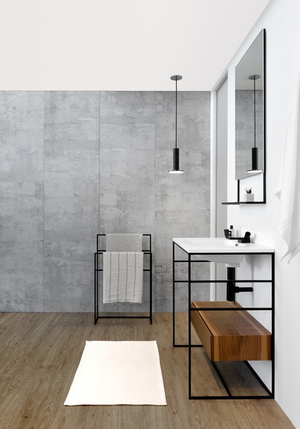 Press kit | 2342-03 - Press release | WETSTYLE Reveals C2; New Vanity and Accessories Collection - WETSTYLE - Product - C2 Collection: Console, Mirror and Towel Holder - Photo credit: WETSTYLE