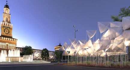 Dossier de presse | 3145-01 - Communiqué de presse | agrAir installation at Milan Design Week 2018 - Piuarch - Évènement + Exposition - agrAir project at piazza Castello, Milan<br> - Crédit photo :  Piuarch 