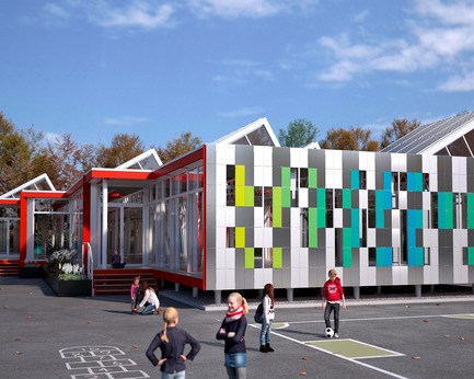 Press kit | 974-10 - Press release | Architecture and Community Commitment: A Tale of Aluminum - Five Competition Finalists Unveiled - Alcoa Canada Primary Products Group - Competition - School in Motion: An avant-garde solution for temporary learning spaces - Photo credit: Luc Plante architecture + design – Charles Godbout, Topo design