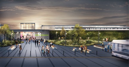 Dossier de presse | 865-32 - Communiqué de presse | Ambitieux et évocateur, le concept architectural et paysager du REM transformera le paysage urbain du Grand Montréal - Lemay - Design urbain -  REM - Station Île-des-Sœurs&nbsp;  - Crédit photo : Réseau express métropolitain (REM)