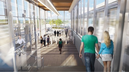 Dossier de presse | 865-32 - Communiqué de presse | Ambitieux et évocateur, le concept architectural et paysager du REM transformera le paysage urbain du Grand Montréal - Lemay - Design urbain -  REM - Station Du Ruisseau - Intérieur  - Crédit photo : Réseau express métropolitain (REM)