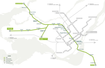 Dossier de presse | 865-32 - Communiqué de presse | Ambitieux et évocateur, le concept architectural et paysager du REM transformera le paysage urbain du Grand Montréal - Lemay - Design urbain -   REM - Carte - Anglais  - Crédit photo : Réseau express métropolitain (REM)